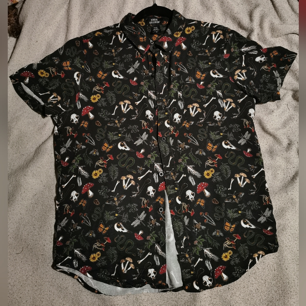 Social Collision Black Patterned Men's Shirt